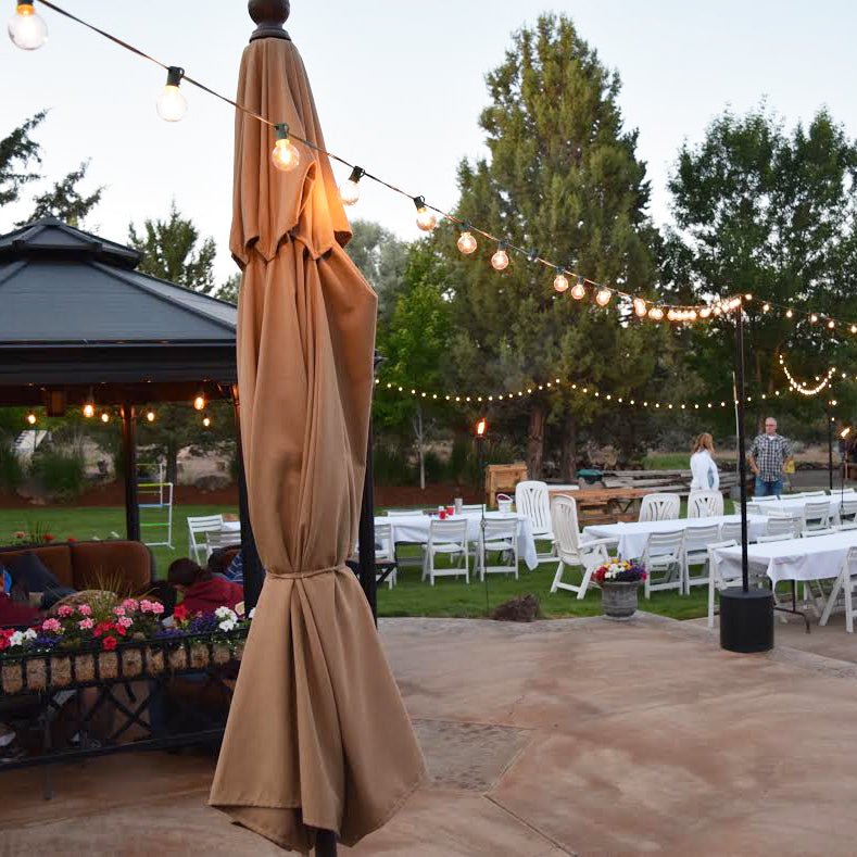 String lights and poles at event venue