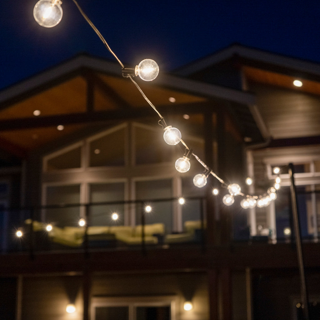 String lights shown in back of home