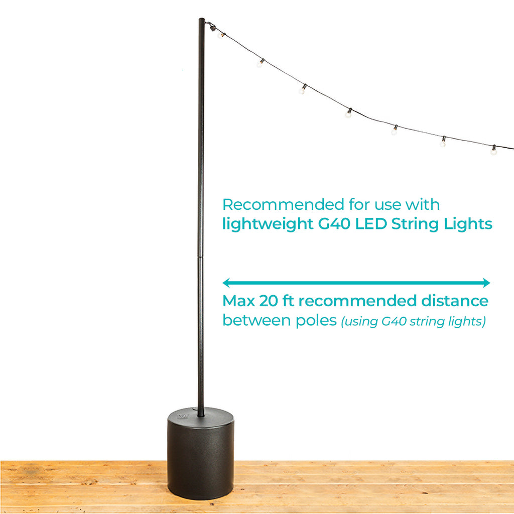 String light pole stand with callout for G4o recommended lights
